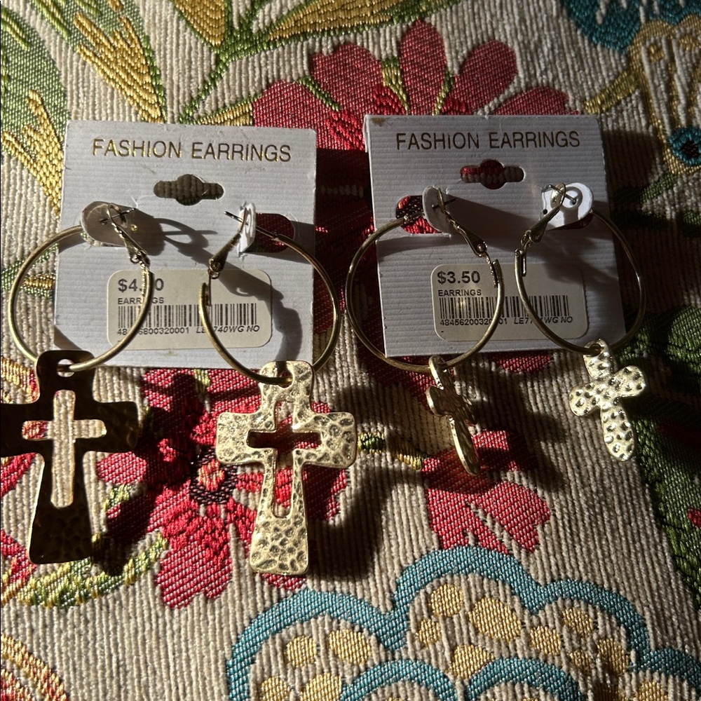 Gold Cross Hoop Earrings